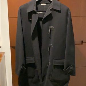 Zegna lightweight wool leather trim toggle coat.